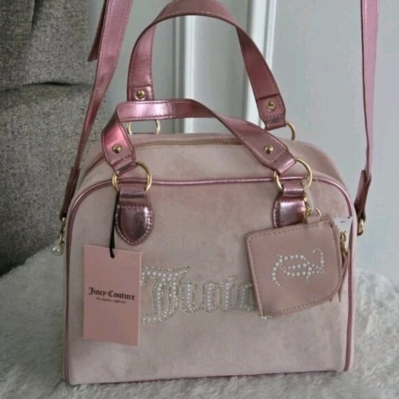 Juicy Couture String Of Pearls Satchel Pink  Diamond Y2K NWT - Picture 3 of 6